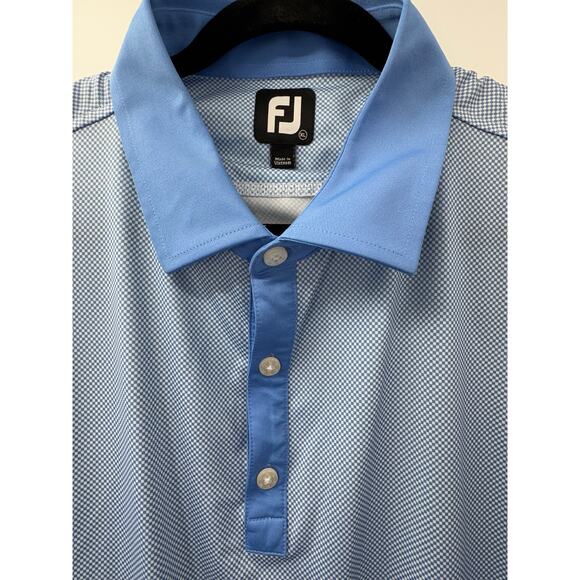 FootJoy Polo Mens XL Blue White Checkered Athletic Golf Short Sleeve Stretch - Picture 2 of 7